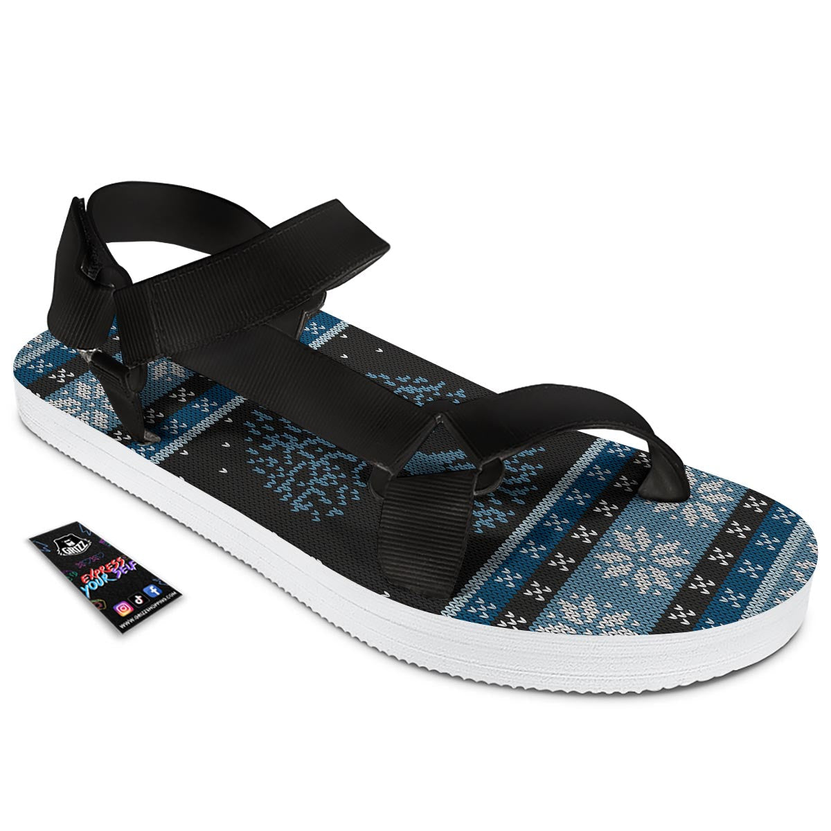 Howling Wolves And Tree Of Life Print Black Open Toe Sandals-grizzshop