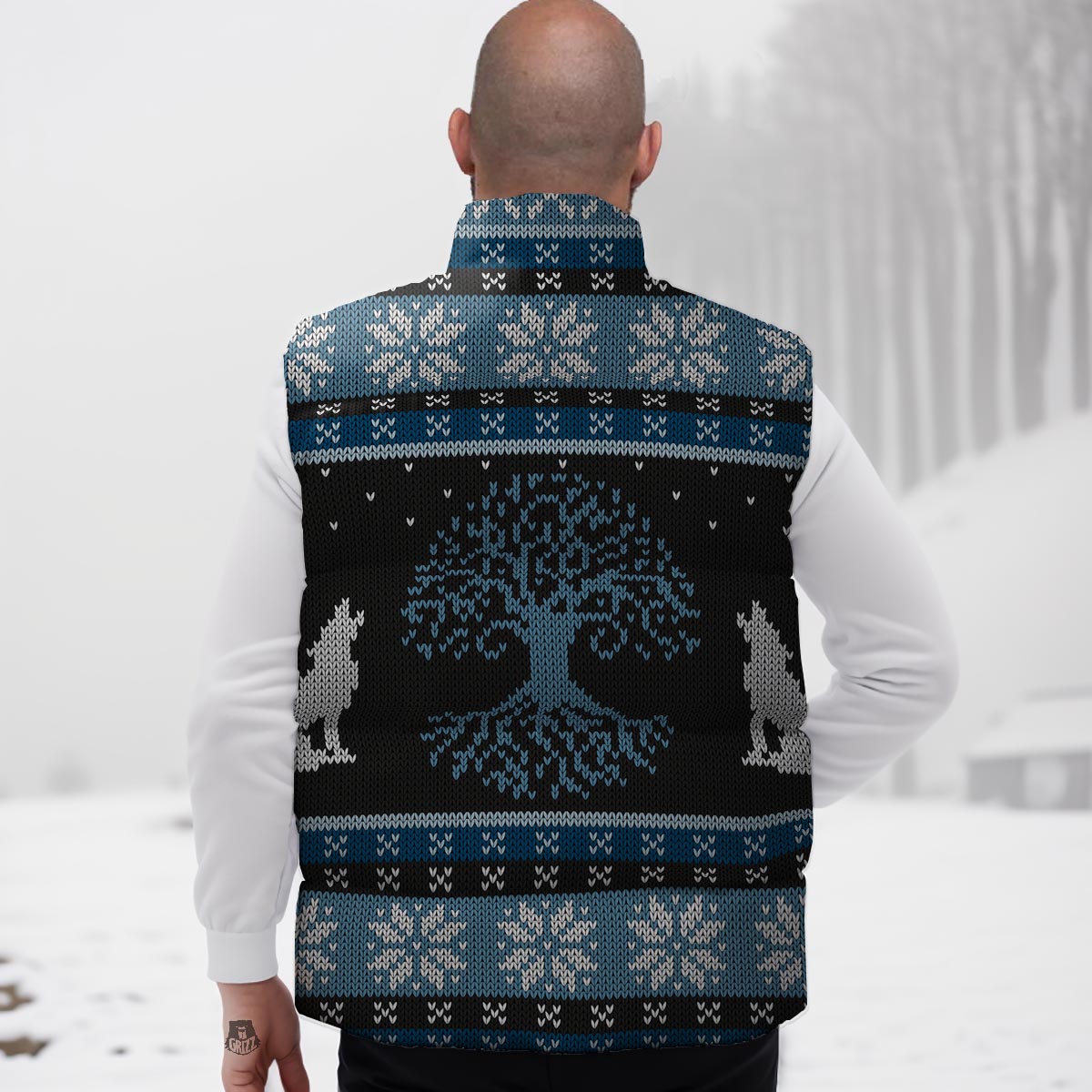 Howling Wolves And Tree Of Life Print Down Vest