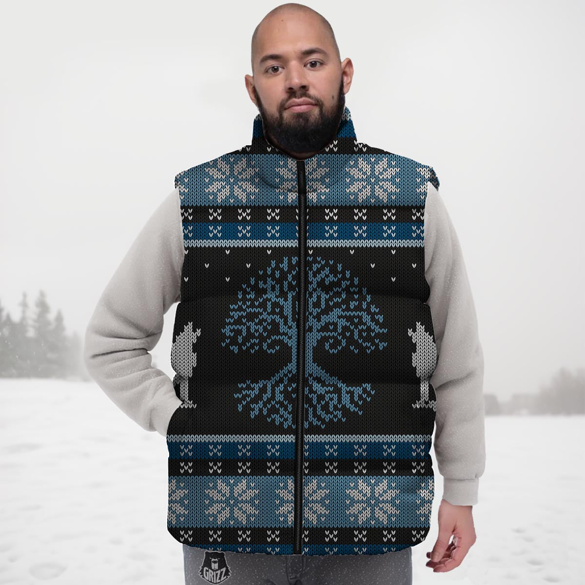 Howling Wolves And Tree Of Life Print Down Vest