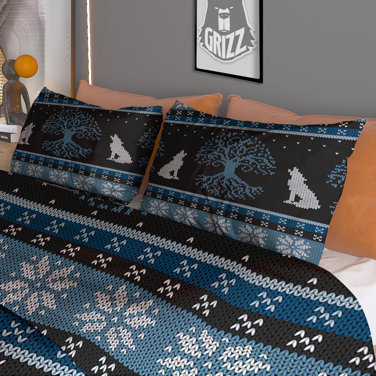 Howling Wolves And Tree Of Life Print Duvet Cover Bedding Set
