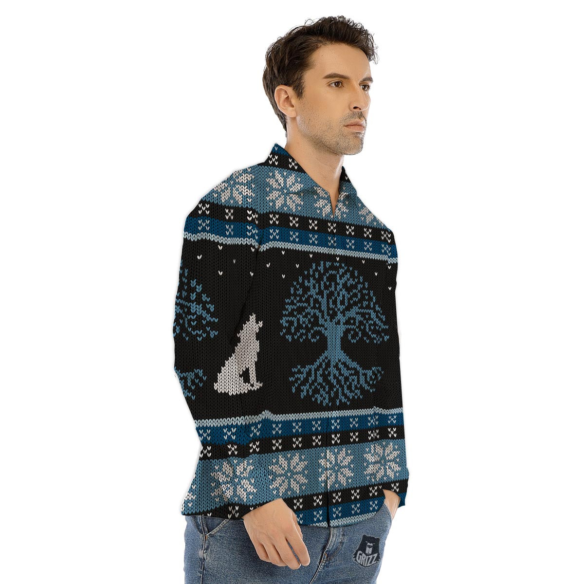 Howling Wolves And Tree Of Life Print Men's Dress Shirts-grizzshop