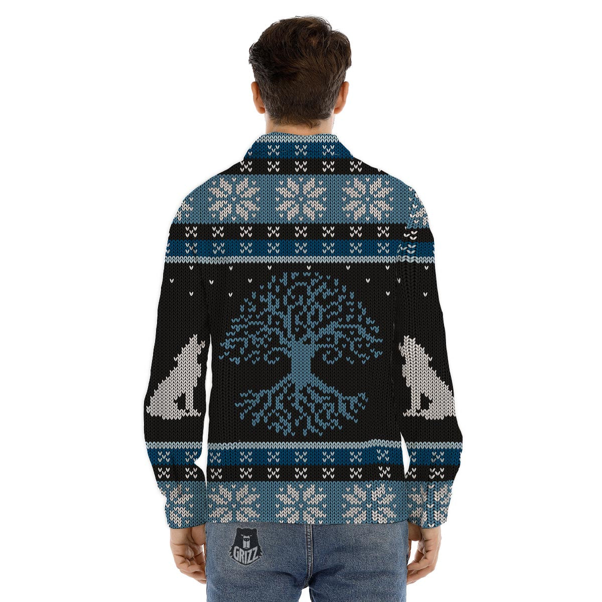 Howling Wolves And Tree Of Life Print Men's Dress Shirts-grizzshop