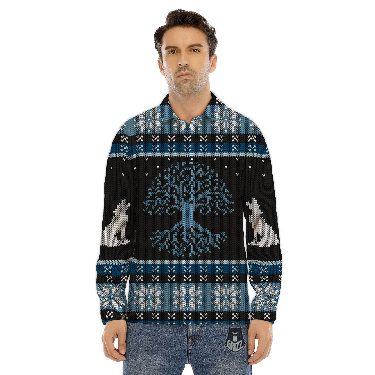 Howling Wolves And Tree Of Life Print Men's Dress Shirts-grizzshop