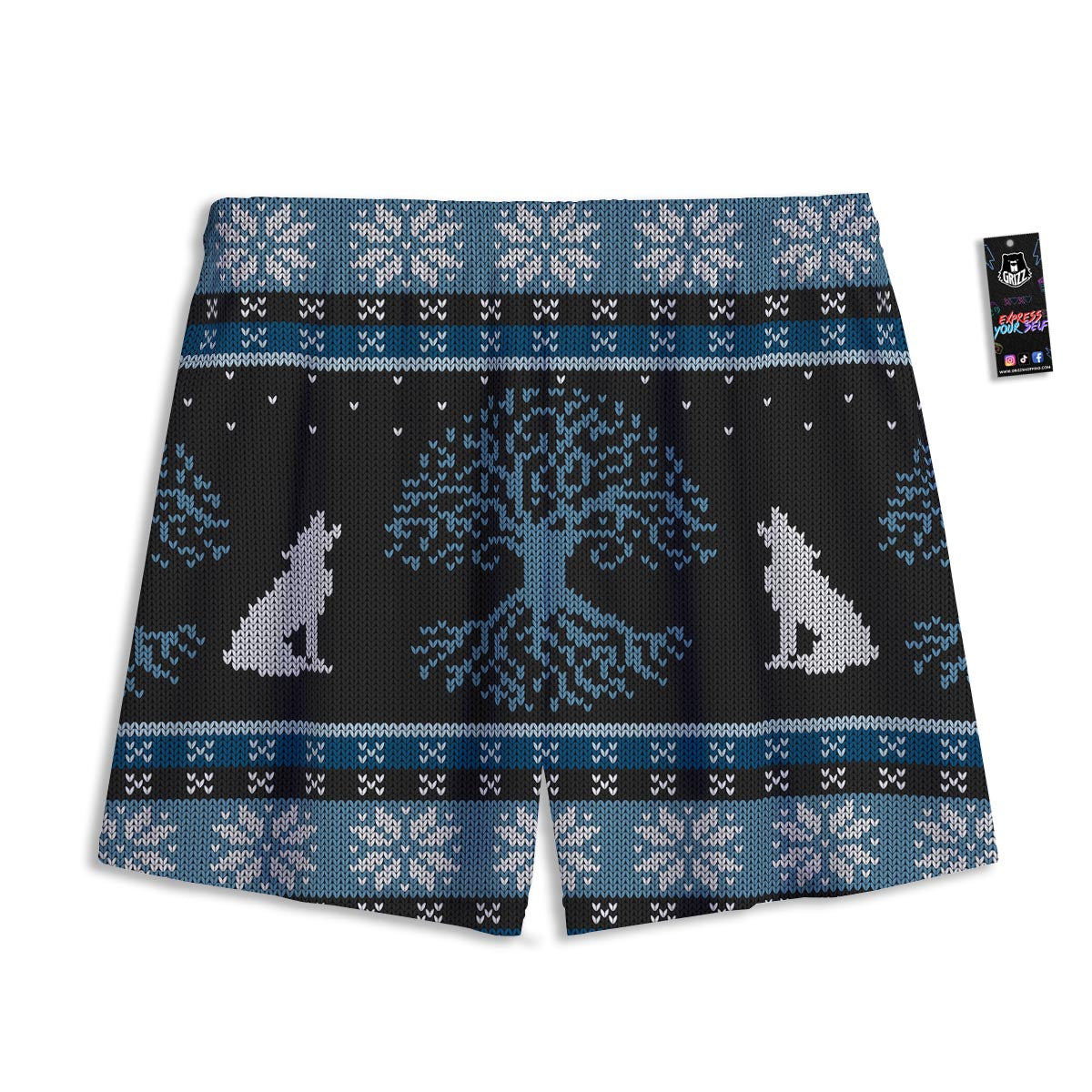 Howling Wolves And Tree Of Life Print Mesh Shorts
