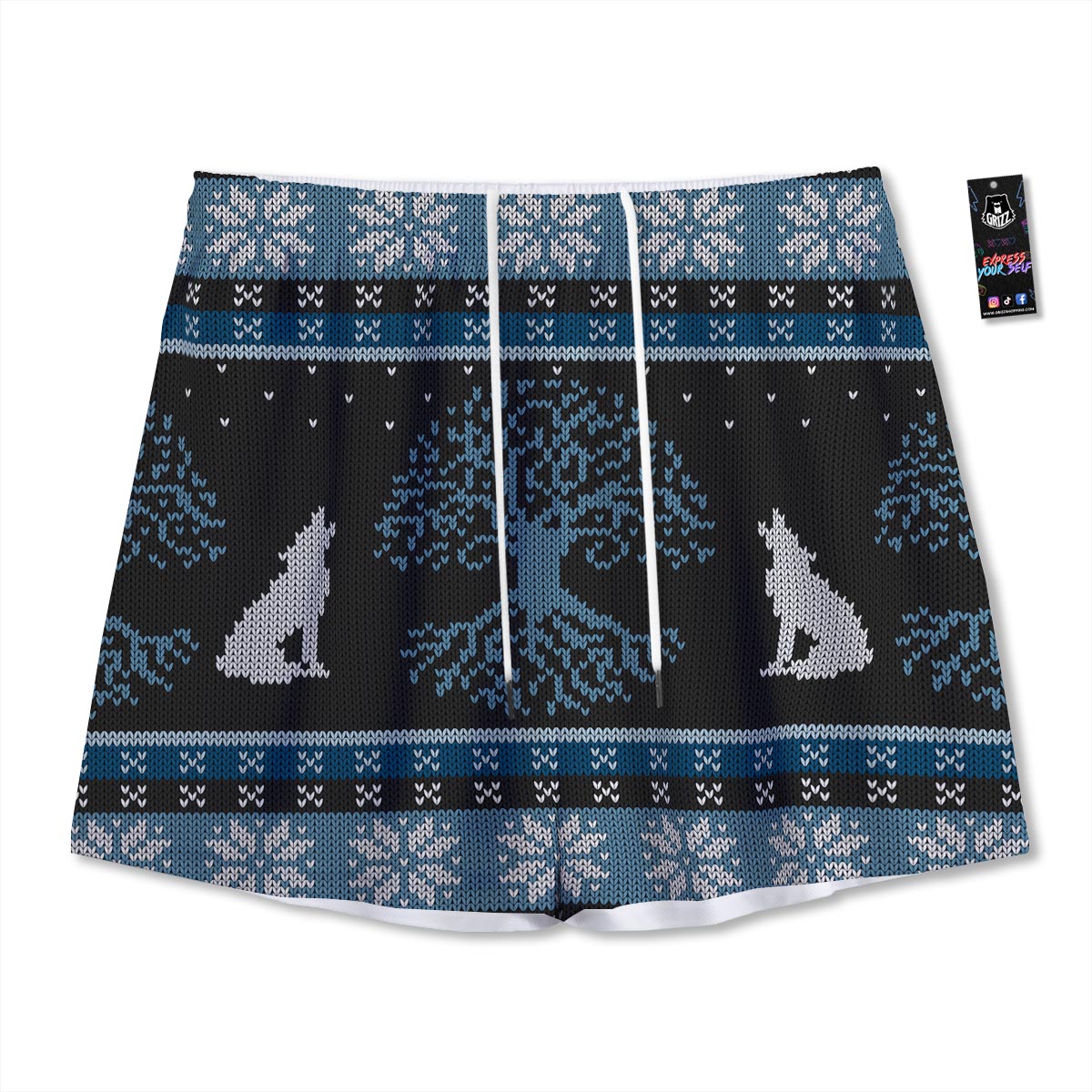 Howling Wolves And Tree Of Life Print Mesh Shorts