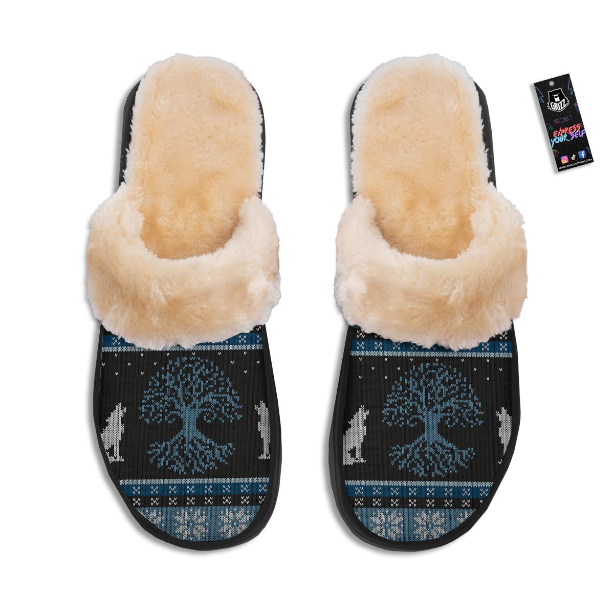 Howling Wolves And Tree Of Life Print Slippers-grizzshop