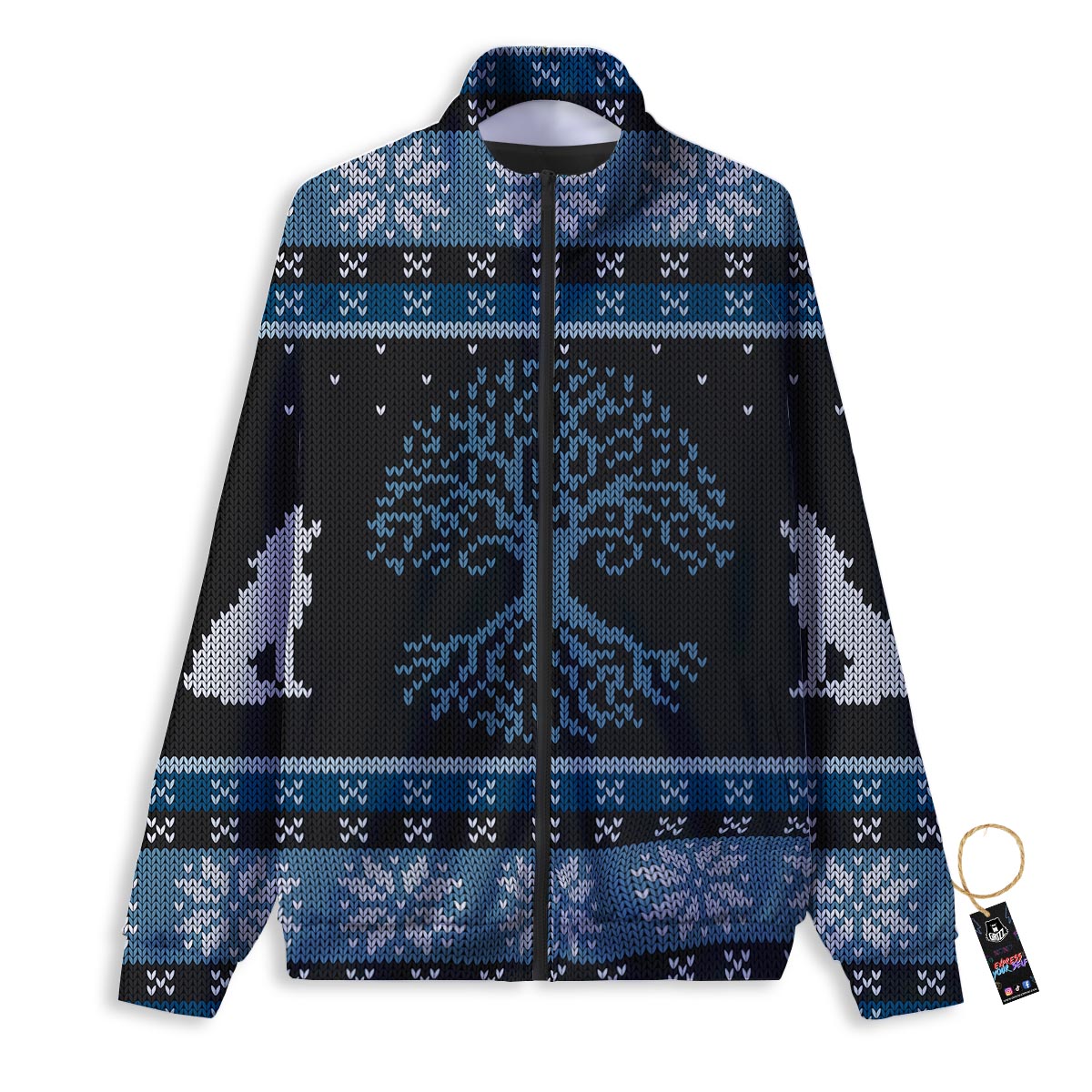 Howling Wolves And Tree Of Life Print Track Jacket-grizzshop