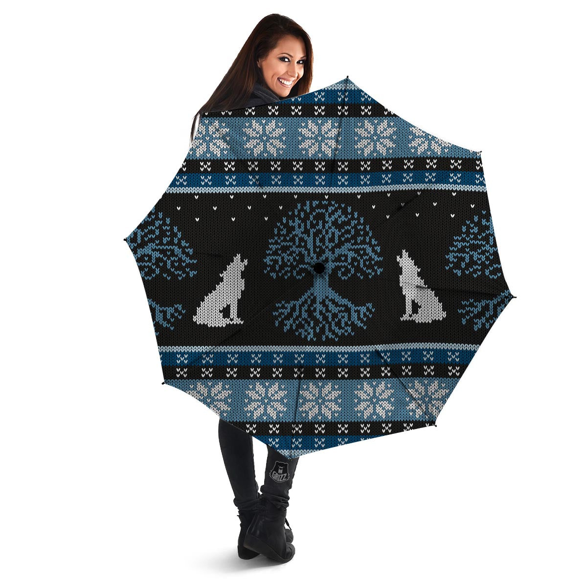 Howling Wolves And Tree Of Life Print Umbrella-grizzshop