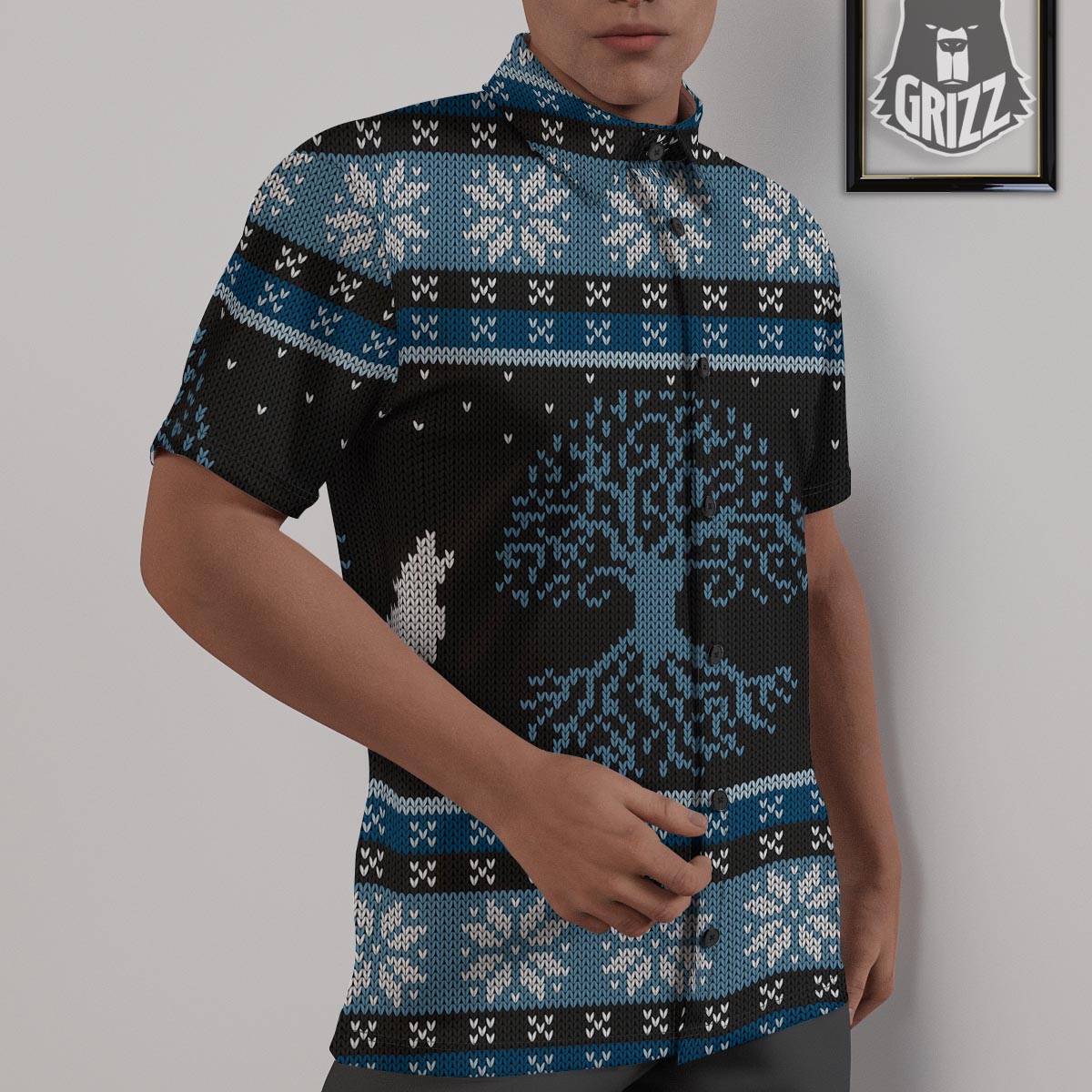 Howling Wolves And Tree Of Life Print Untucked Shirts-grizzshop