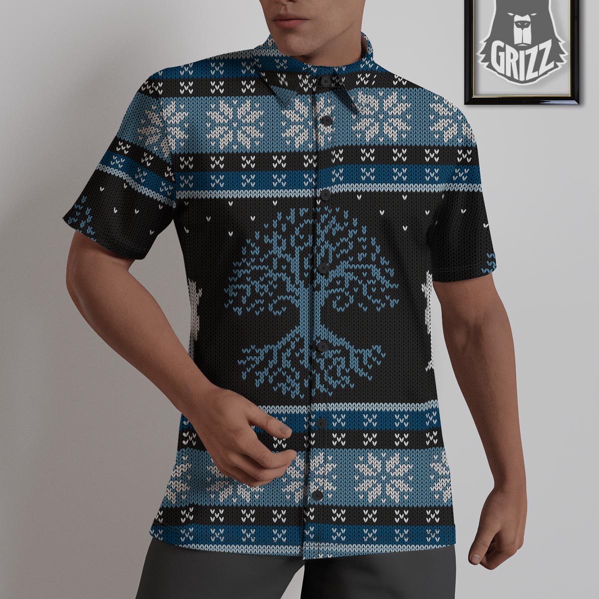 Howling Wolves And Tree Of Life Print Untucked Shirts-grizzshop