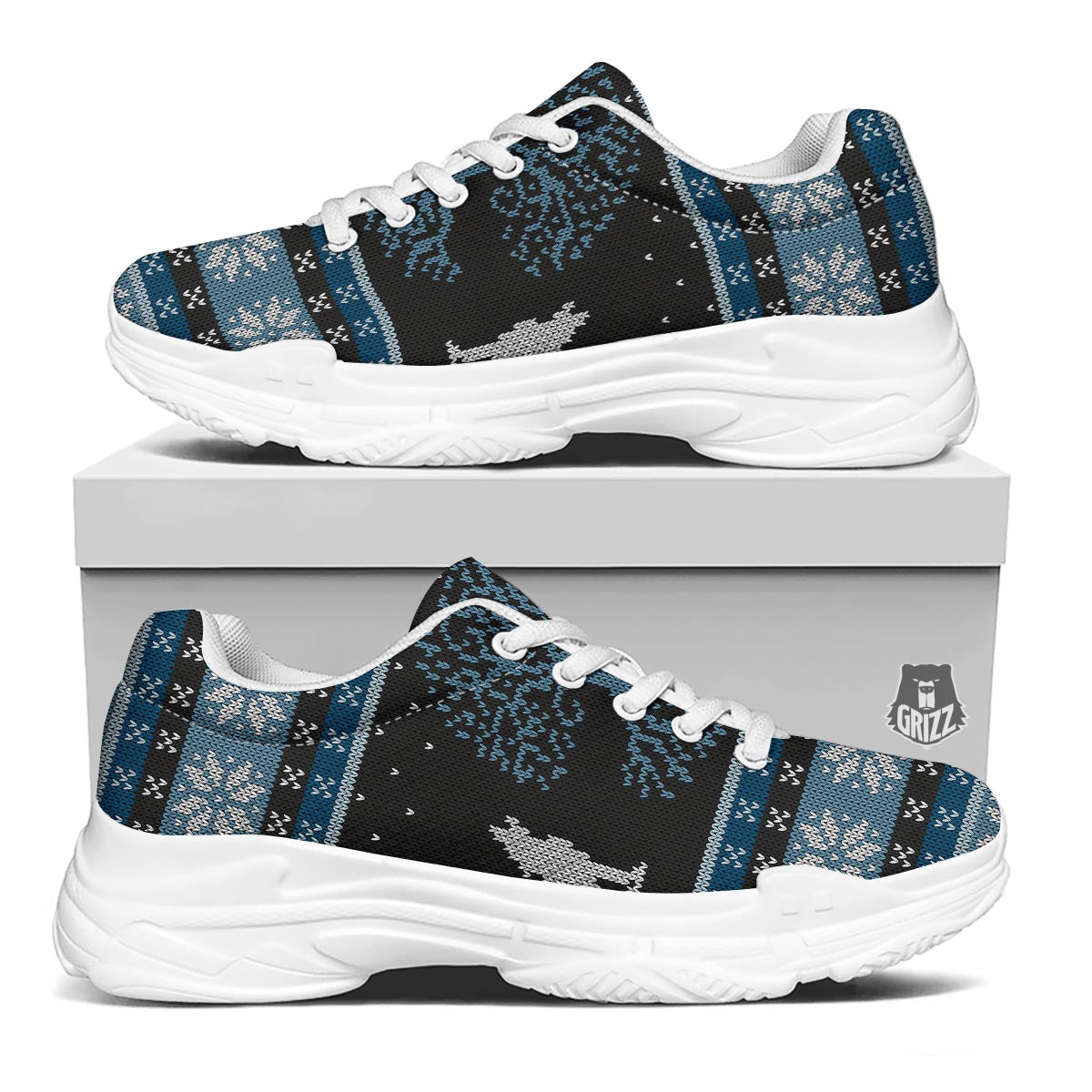 Howling Wolves And Tree Of Life Print White Chunky Shoes-grizzshop