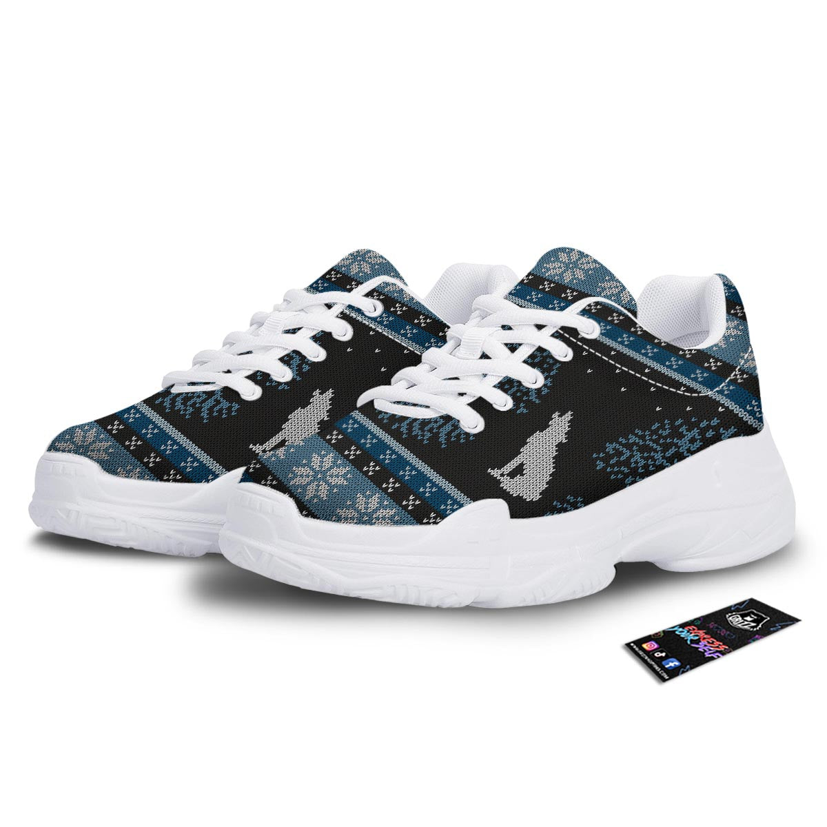 Howling Wolves And Tree Of Life Print White Chunky Shoes-grizzshop