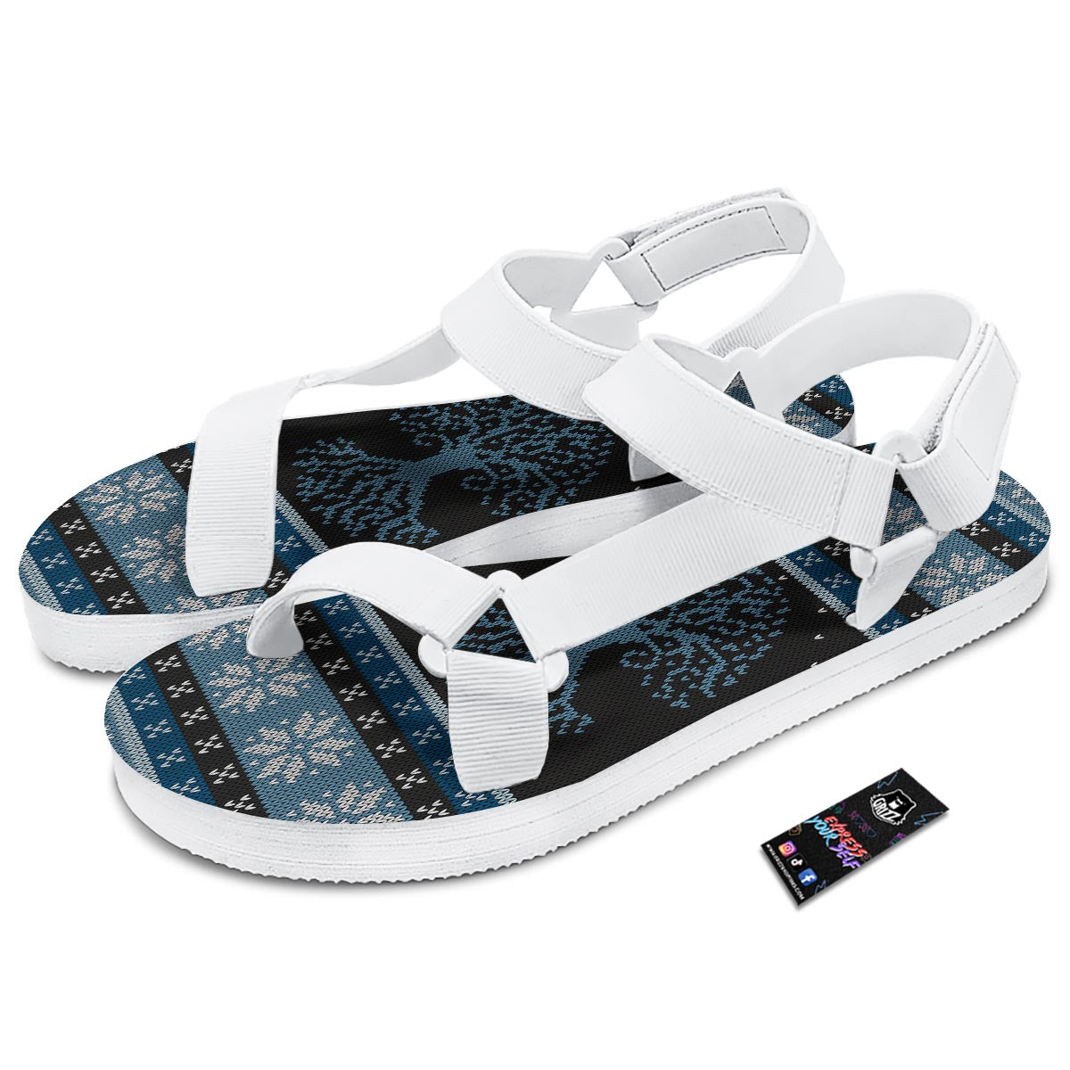 Howling Wolves And Tree Of Life Print White Open Toe Sandals-grizzshop