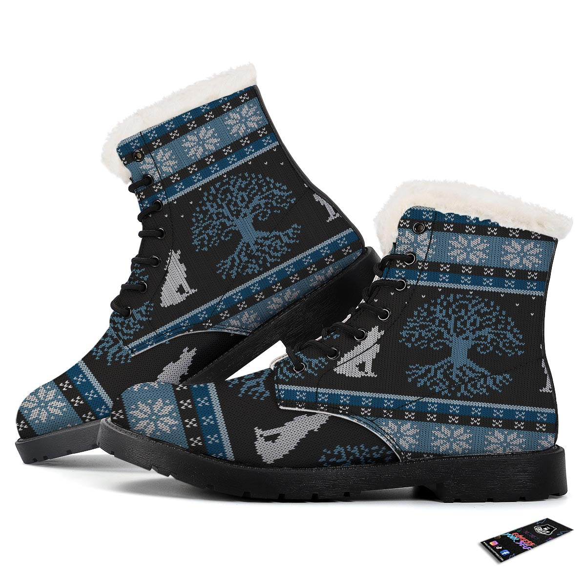 Howling Wolves And Tree Of Life Print Winter Boots-grizzshop
