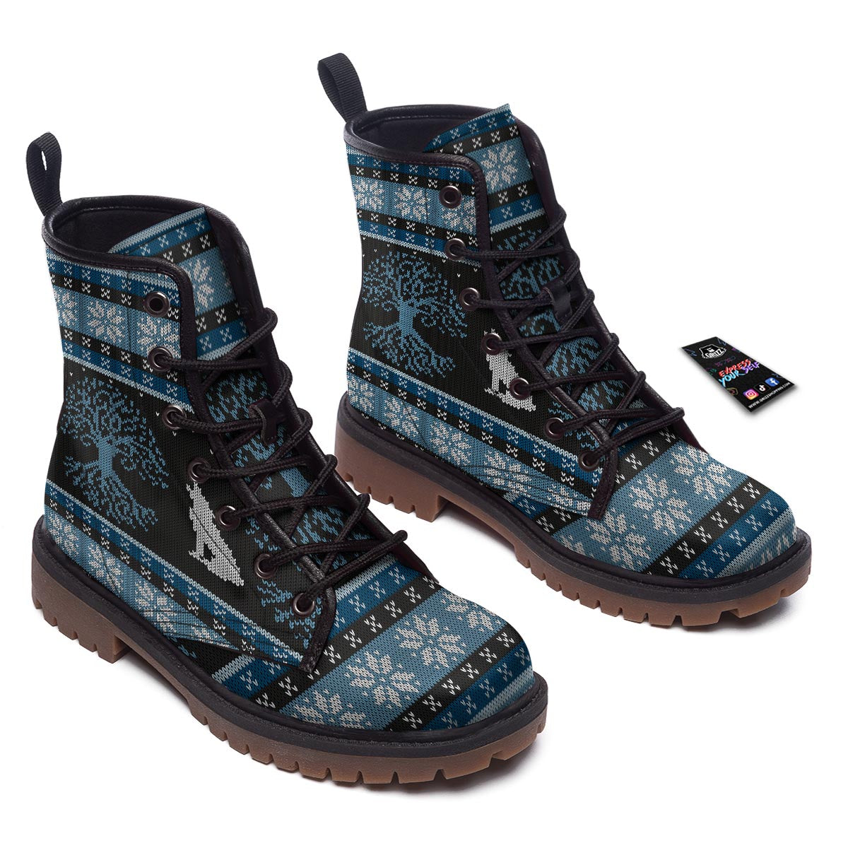 Howling Wolves And Tree Of Life Print Work Boots-grizzshop