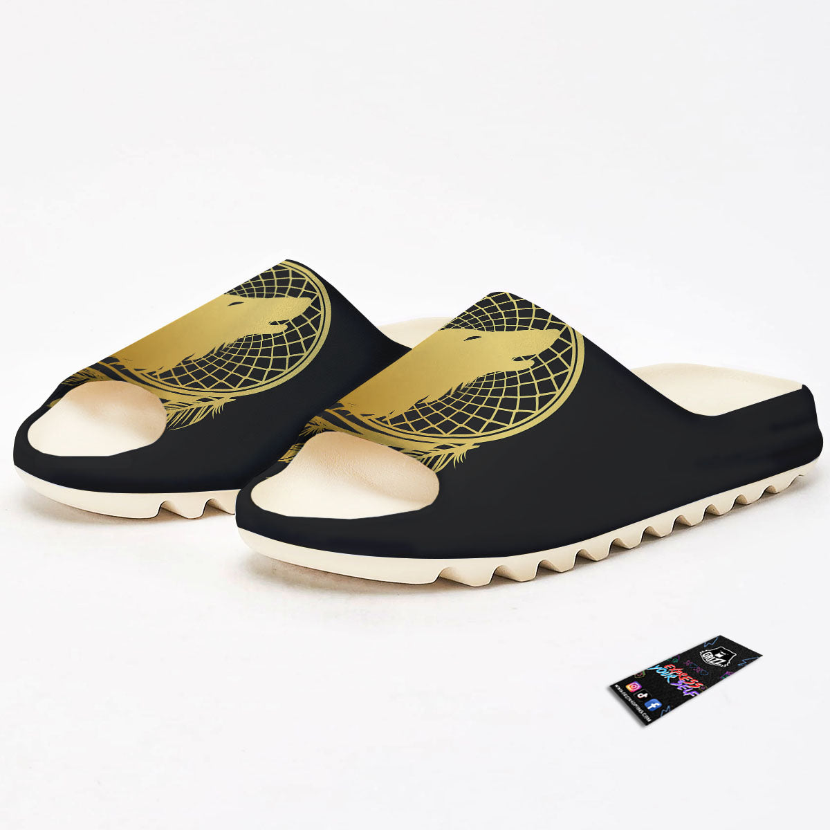 Howling Wolf Golden Bohemian Print Sandals-grizzshop