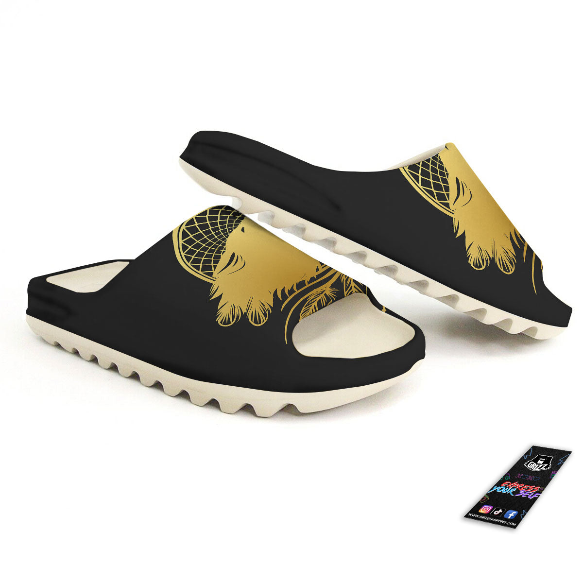 Howling Wolf Golden Bohemian Print Sandals-grizzshop