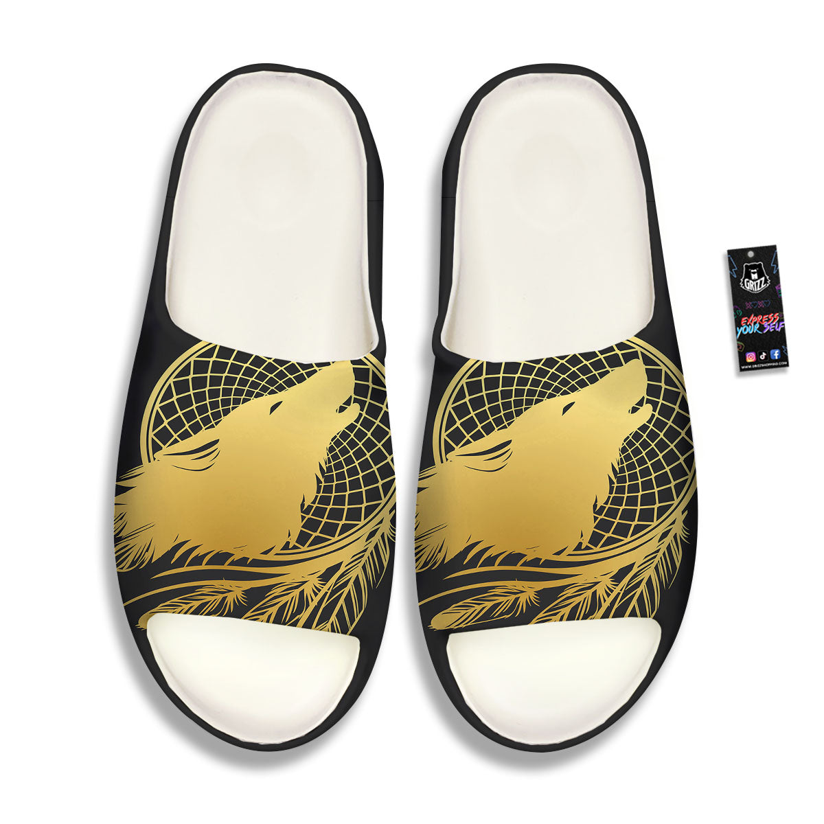 Howling Wolf Golden Bohemian Print Sandals-grizzshop