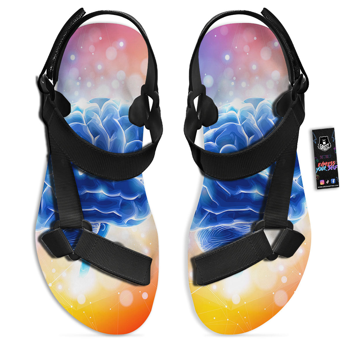 Human Brain Black Open Toe Sandals-grizzshop