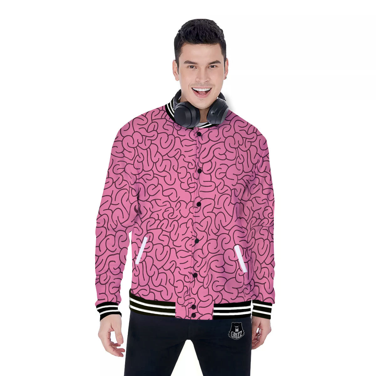 Human Brain Print Pattern Baseball Jacket-grizzshop