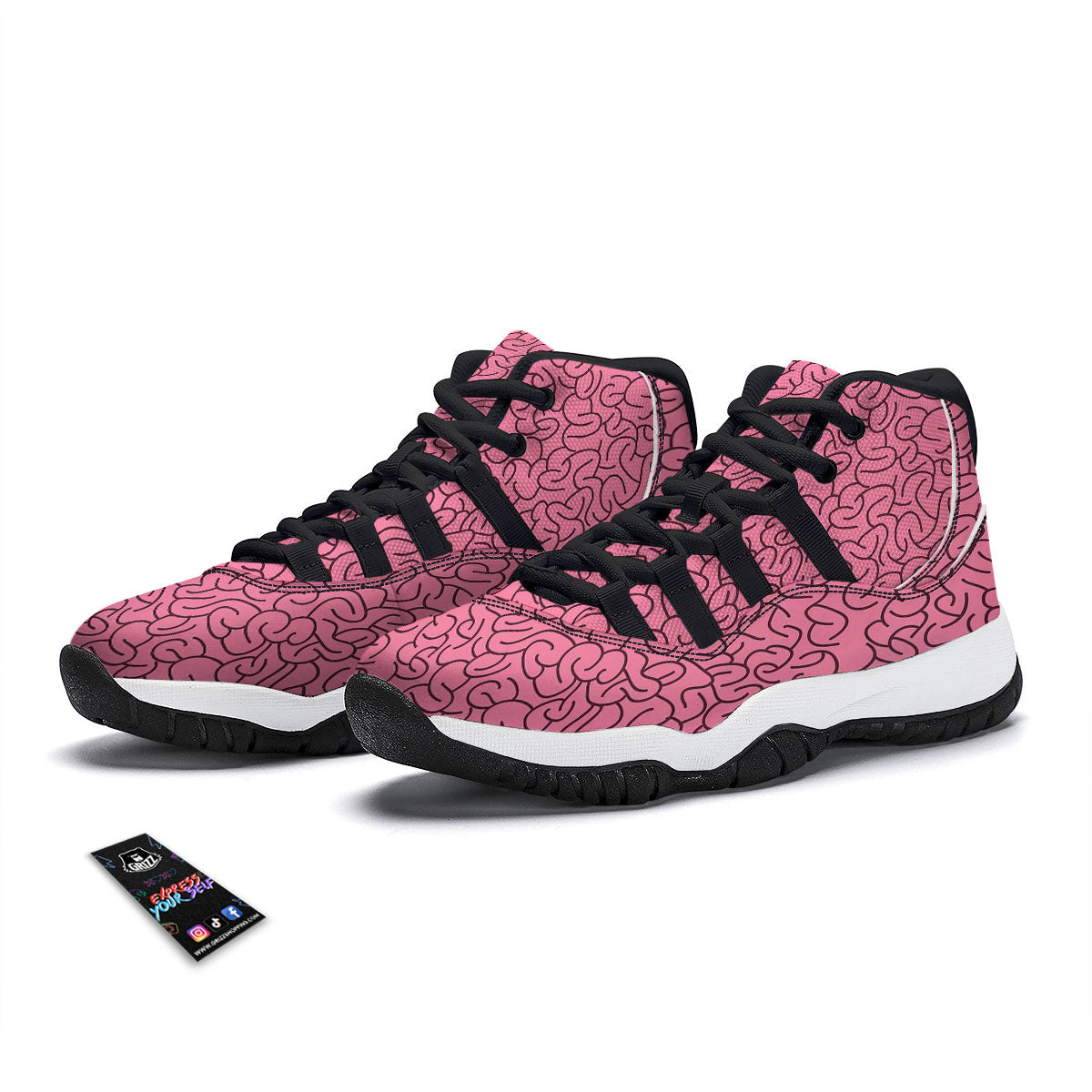 Human Brain Print Pattern Black Bball Shoes-grizzshop