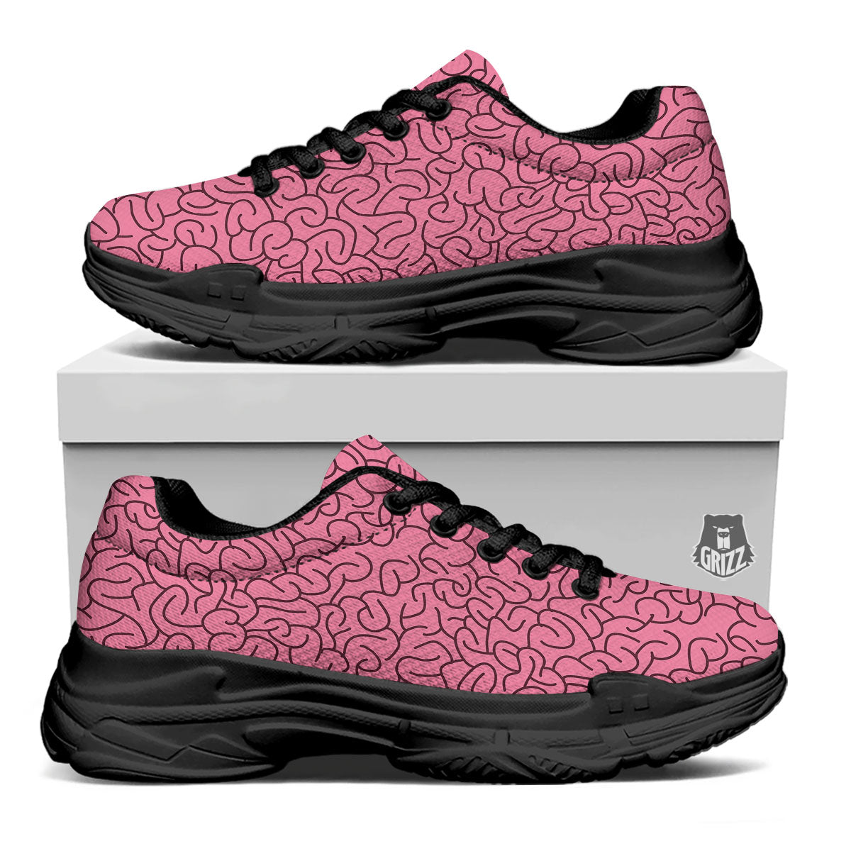 Human Brain Print Pattern Black Chunky Shoes-grizzshop