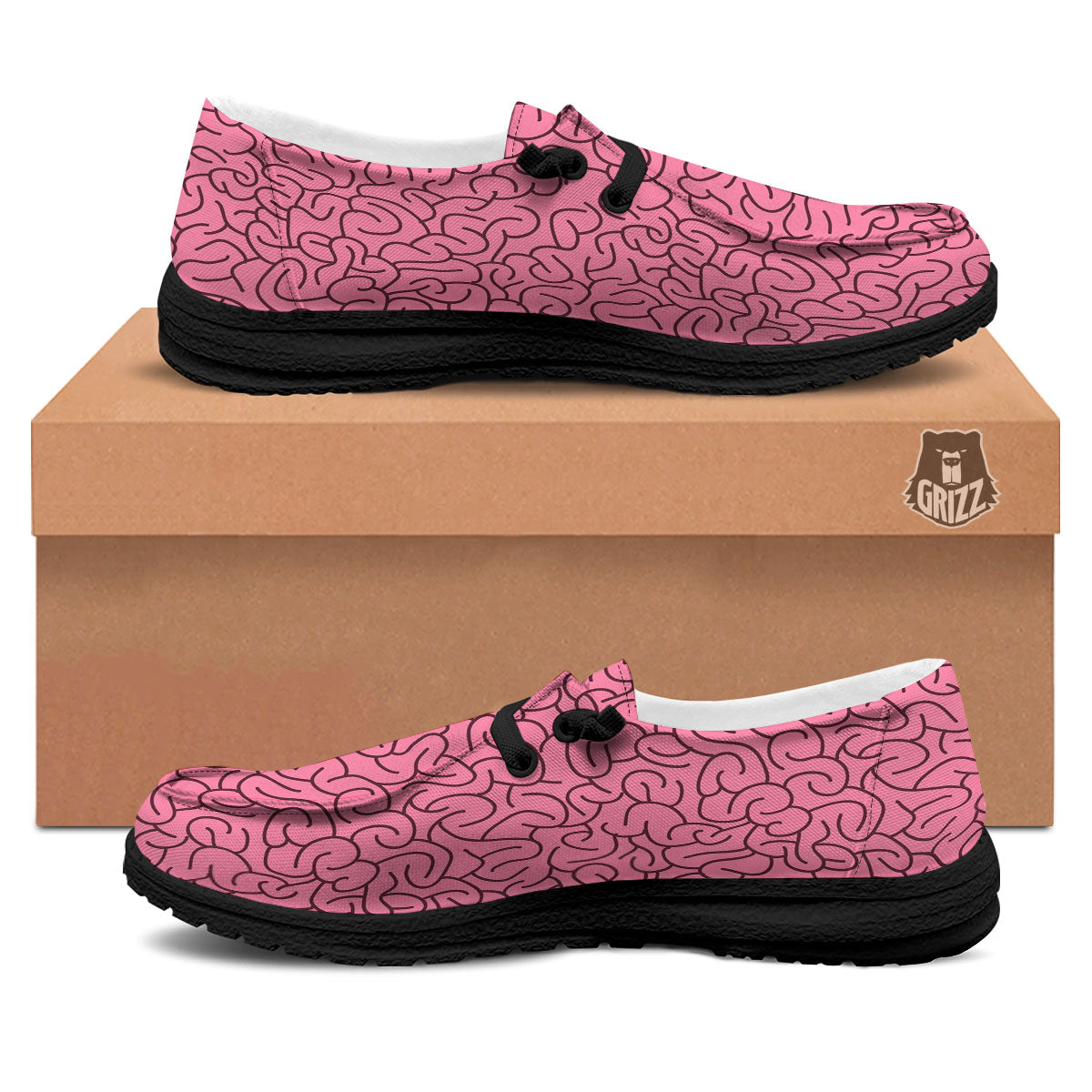 Human Brain Print Pattern Black Loafers-grizzshop