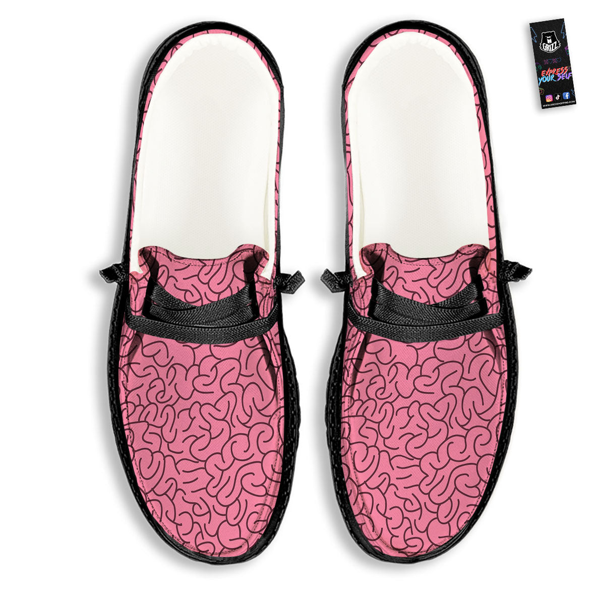 Human Brain Print Pattern Black Loafers-grizzshop