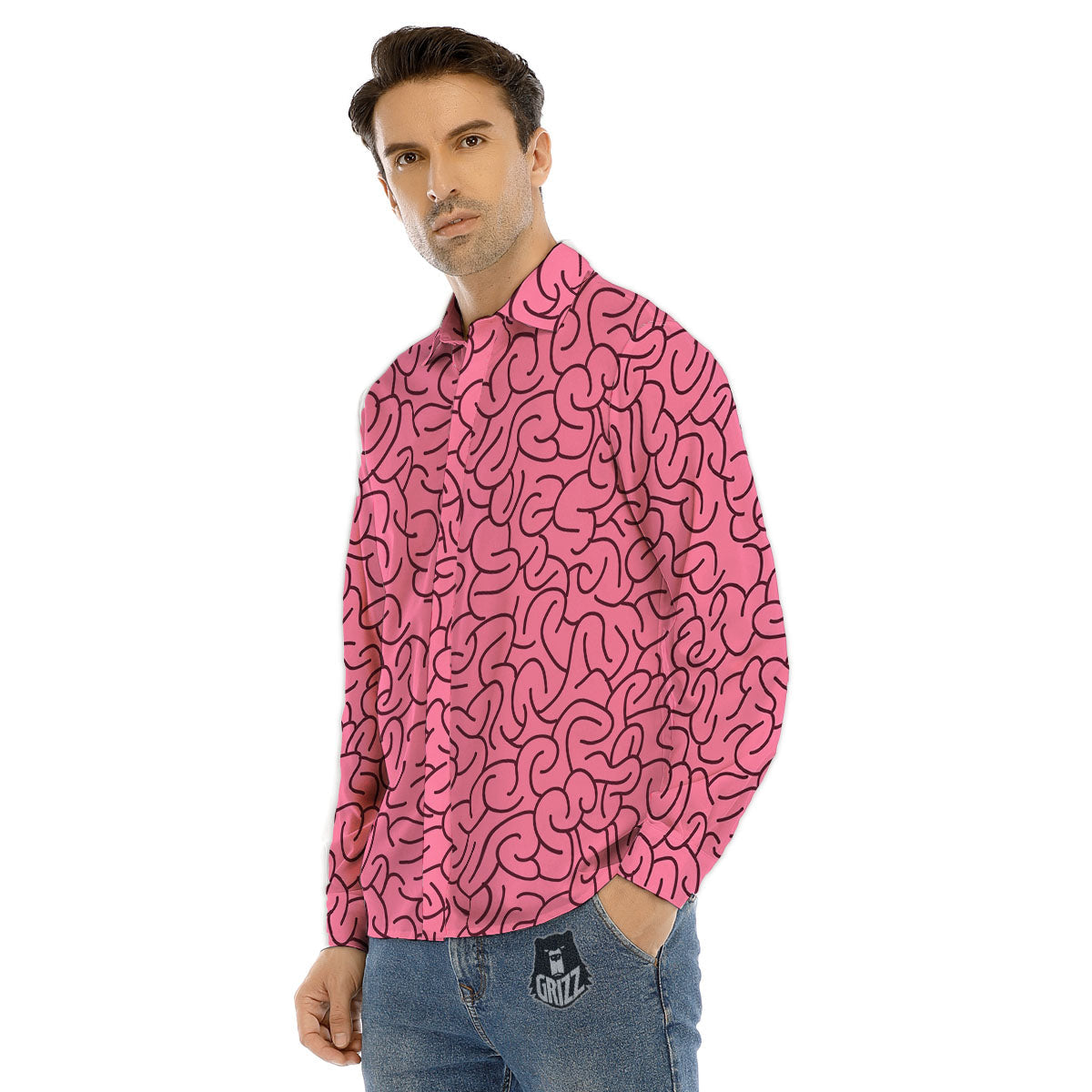 Human Brain Print Pattern Men's Dress Shirts-grizzshop