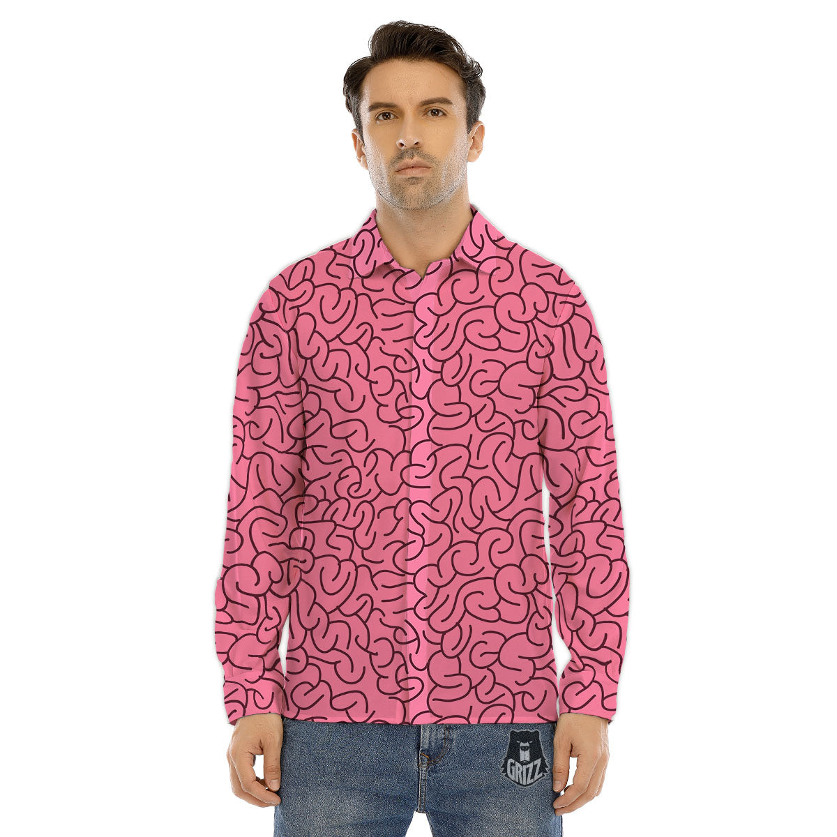 Human Brain Print Pattern Men's Dress Shirts-grizzshop