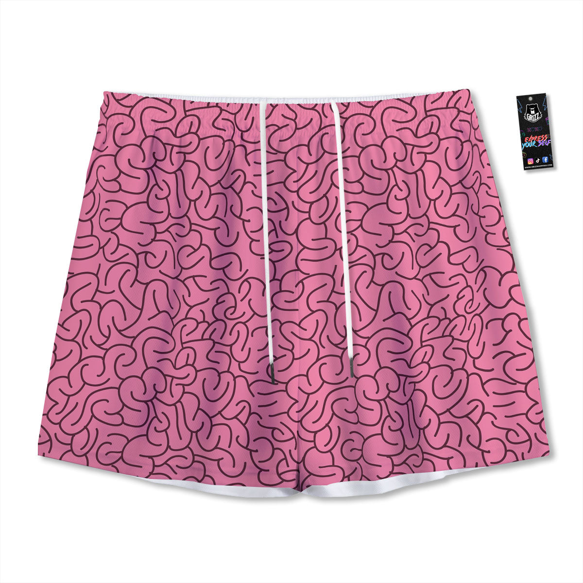 Human Brain Print Pattern Mesh Shorts
