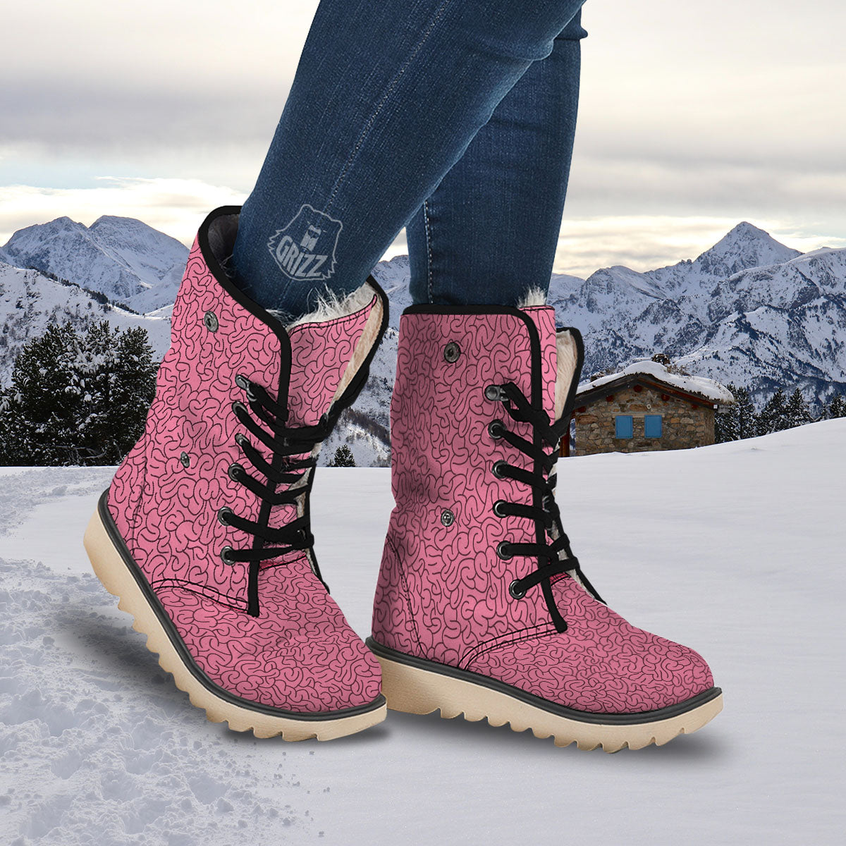 Human Brain Print Pattern Snow Boots-grizzshop