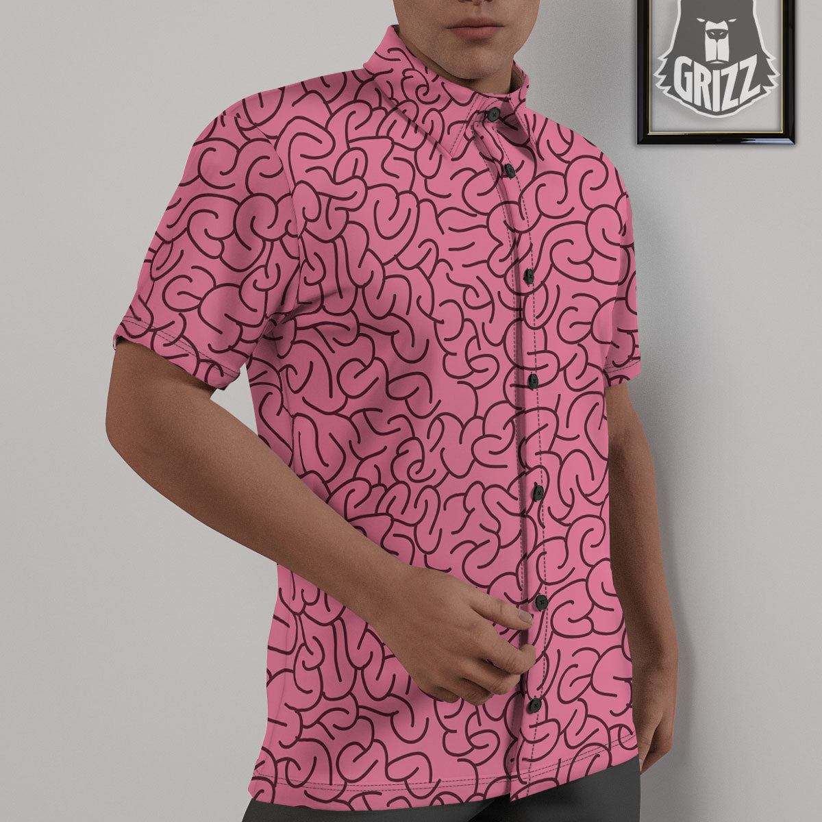 Human Brain Print Pattern Untucked Shirts-grizzshop