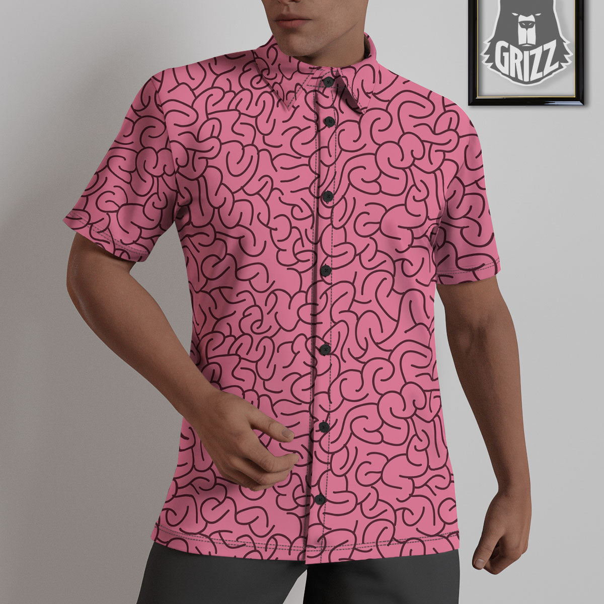 Human Brain Print Pattern Untucked Shirts-grizzshop
