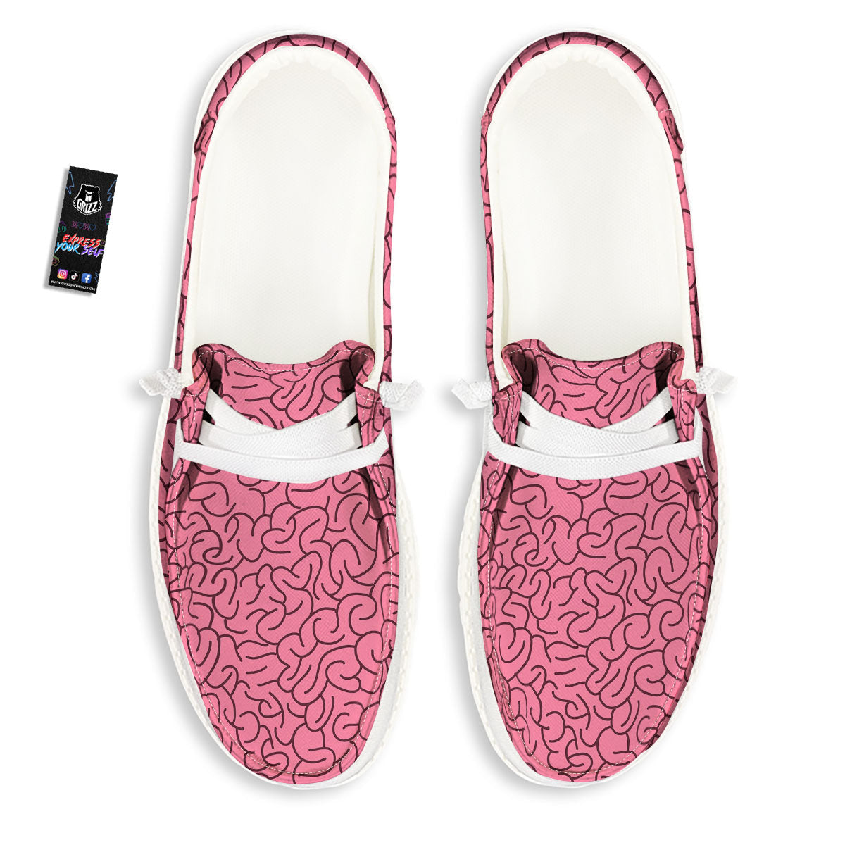 Human Brain Print Pattern White Loafers-grizzshop