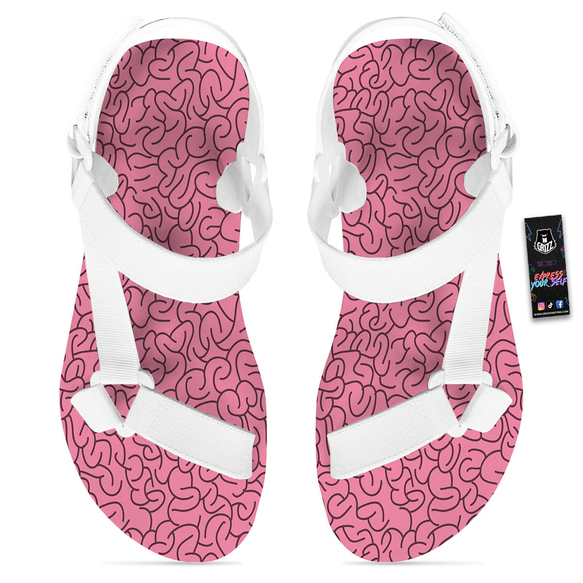 Human Brain Print Pattern White Open Toe Sandals-grizzshop