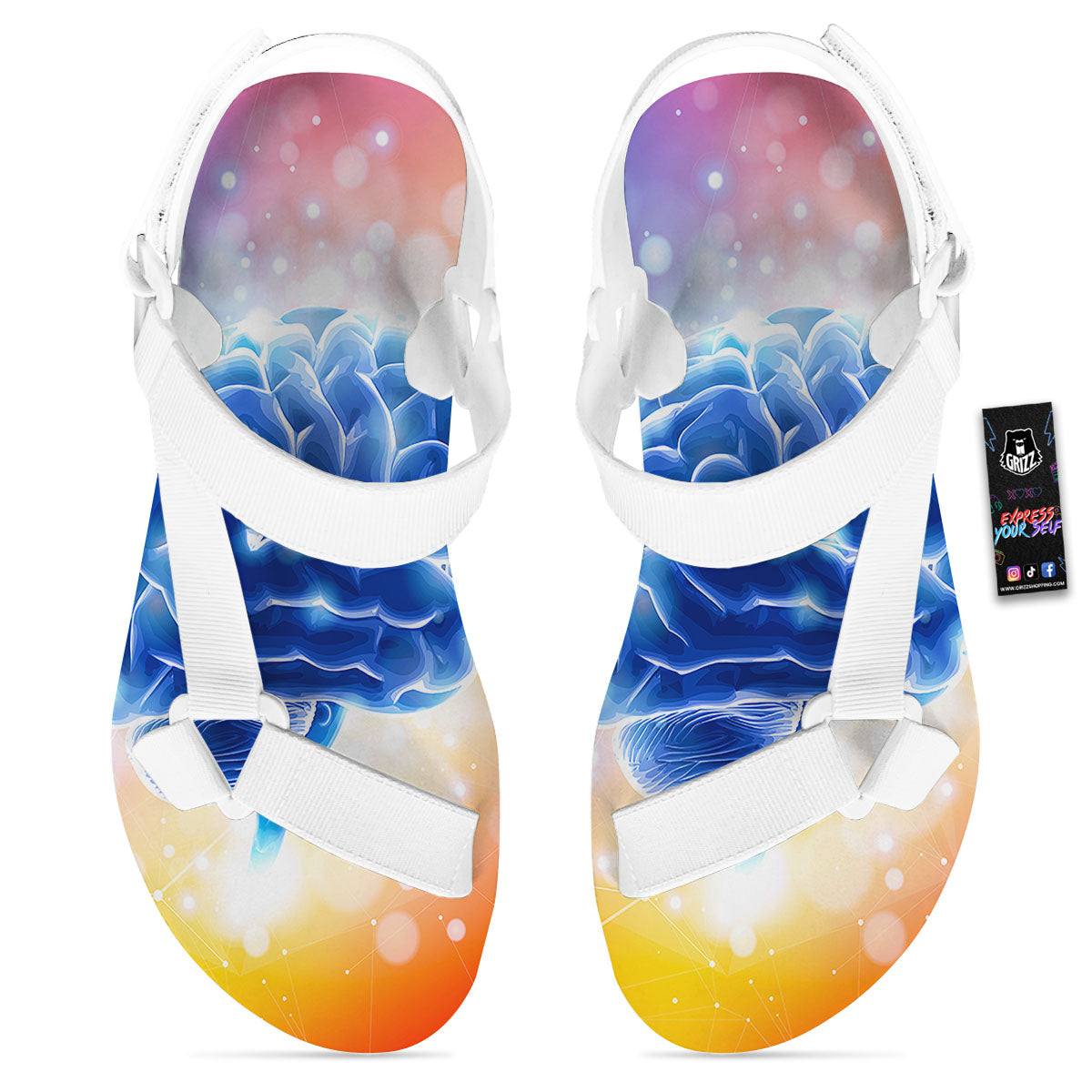 Human Brain White Open Toe Sandals-grizzshop