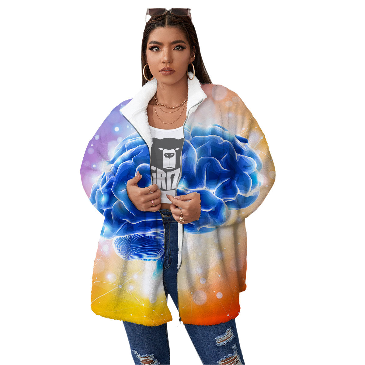 Human Brain Women's Sherpa Jacket-grizzshop