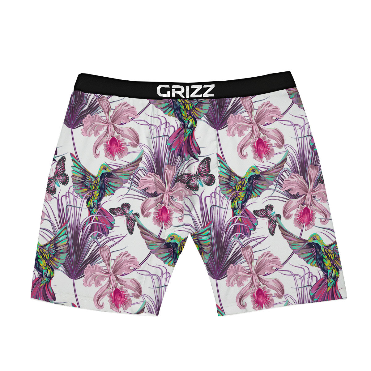 Hummingbird And Pink Flowers Print Boxer Briefs-grizzshop