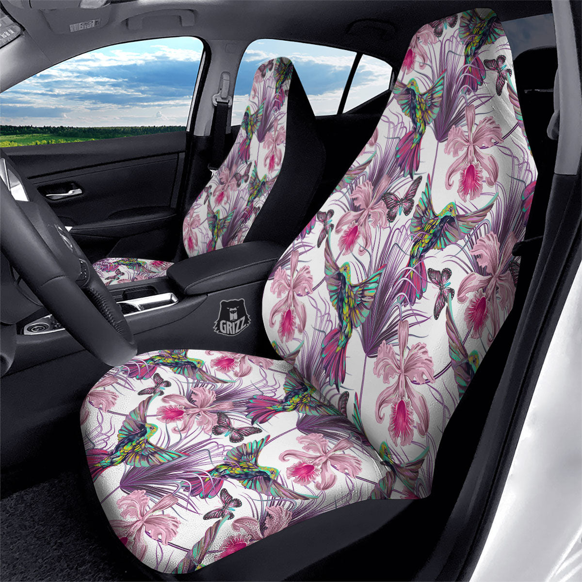 Hummingbird And Pink Flowers Print Car Seat Covers-grizzshop