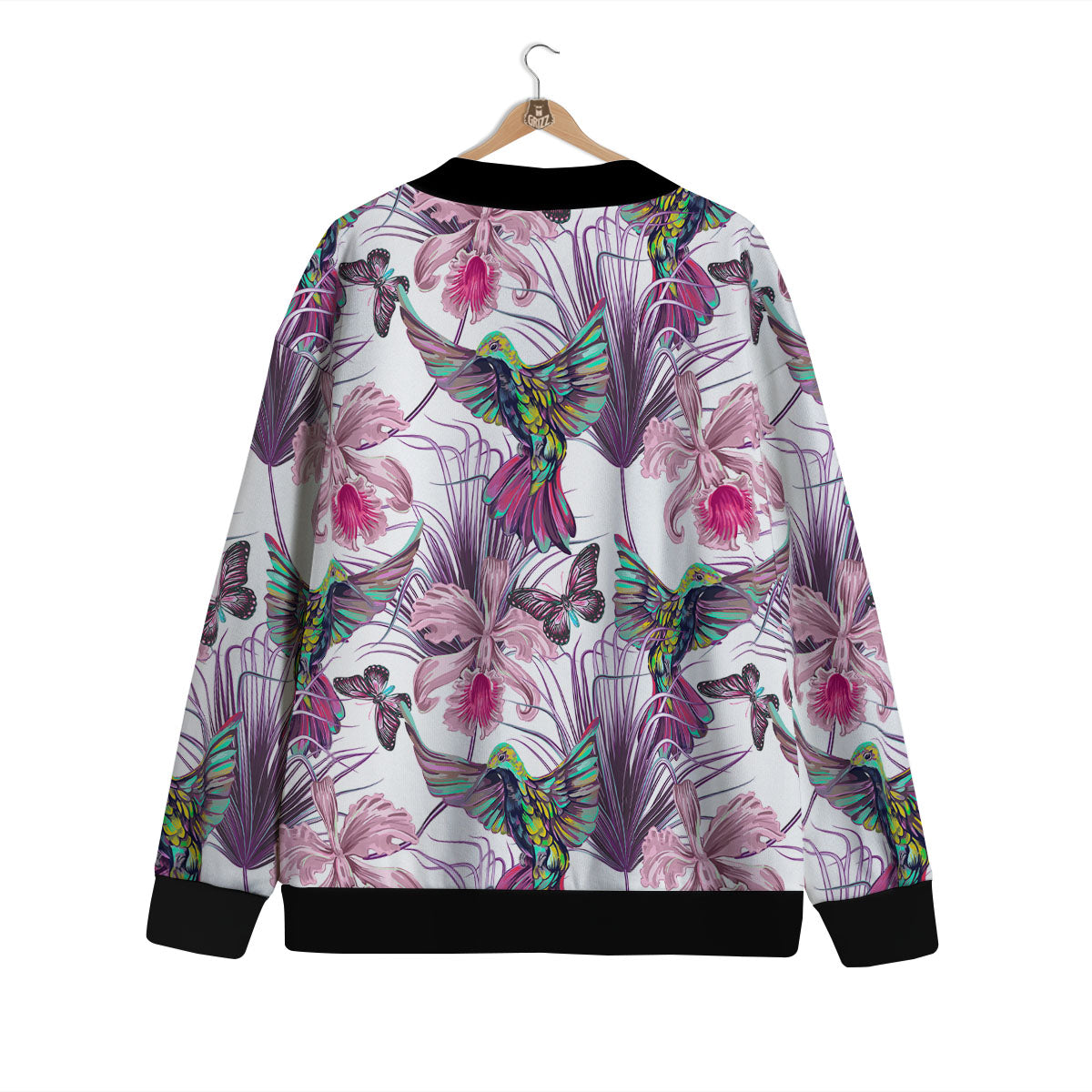 Hummingbird And Pink Flowers Print Cardigan-grizzshop