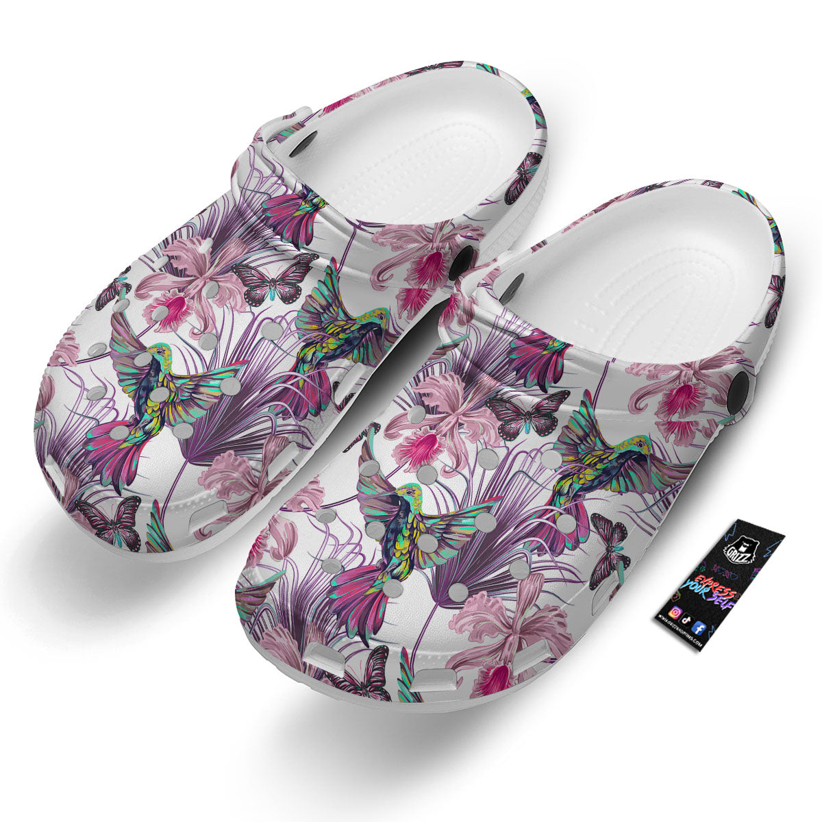 Hummingbird And Pink Flowers Print Clog-grizzshop