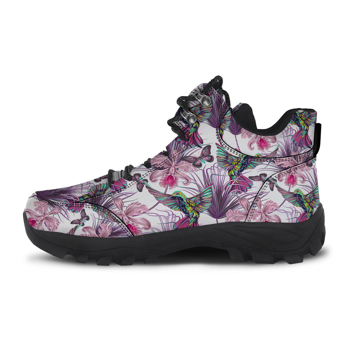 Hummingbird And Pink Flowers Print Hiking Shoes-grizzshop