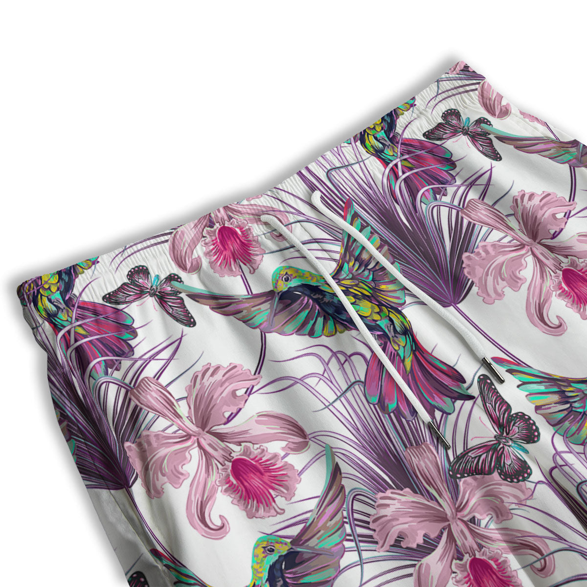Hummingbird And Pink Flowers Print Men's Athletic Shorts