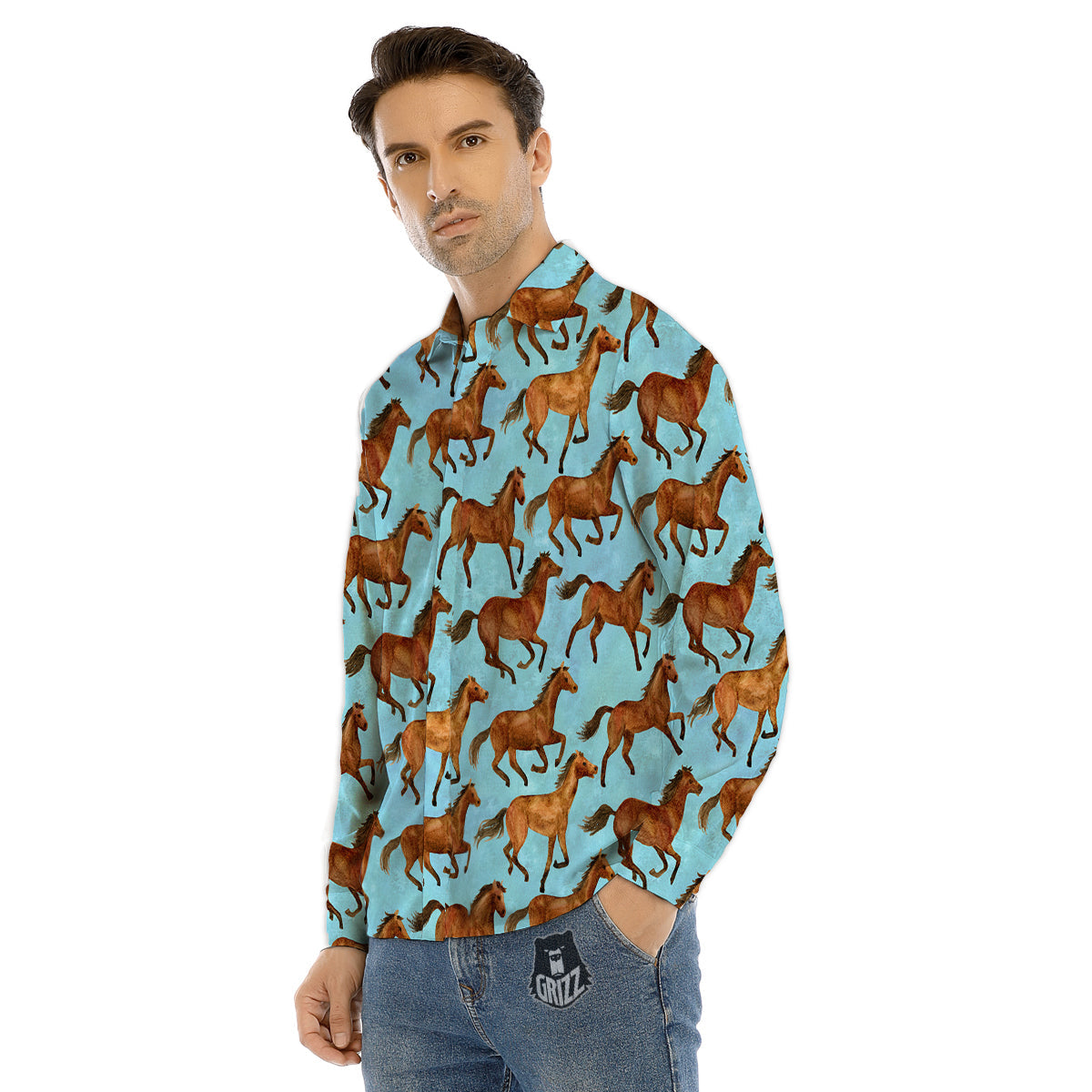 Hummingbird And Pink Flowers Print Men's Dress Shirts-grizzshop