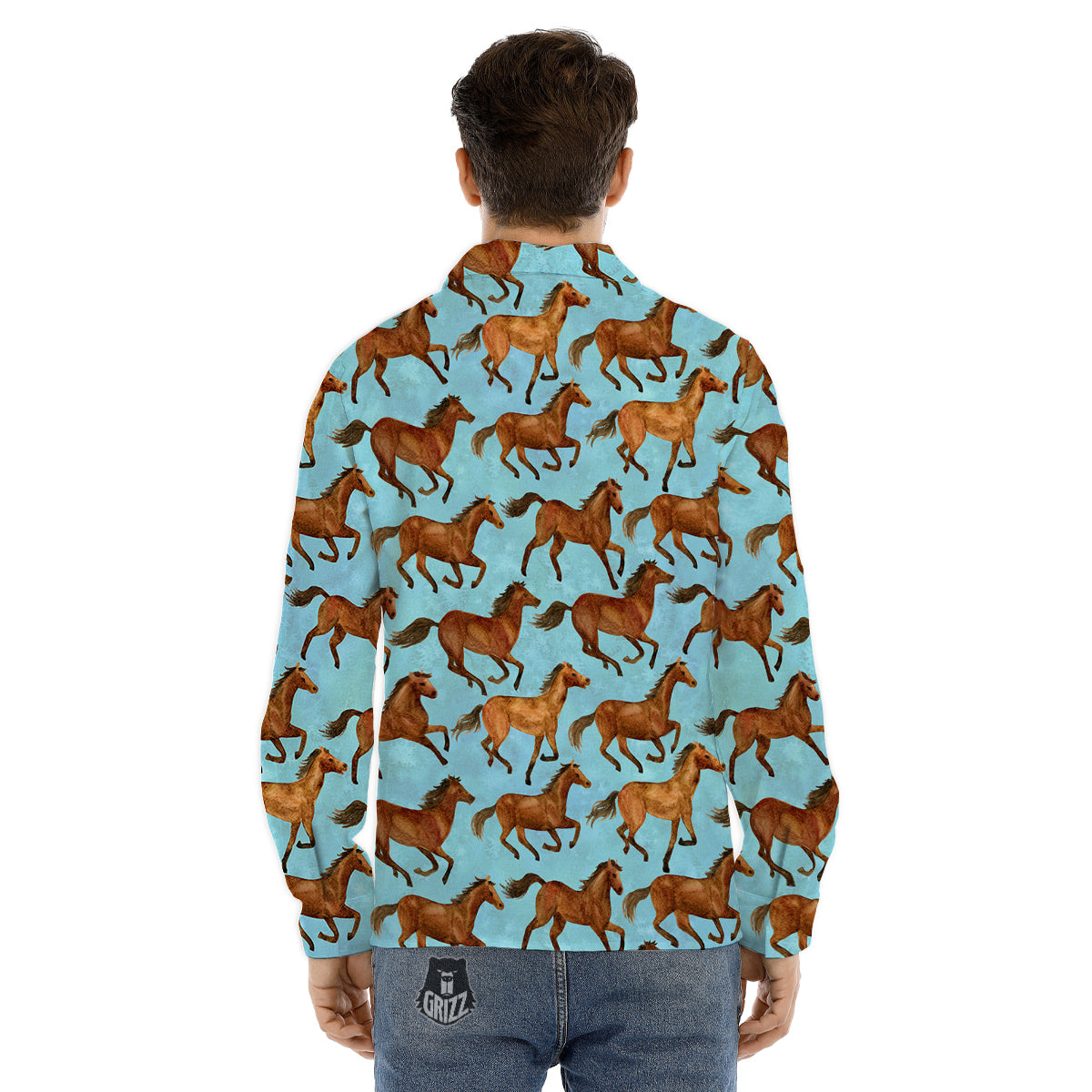 Hummingbird And Pink Flowers Print Men's Dress Shirts-grizzshop