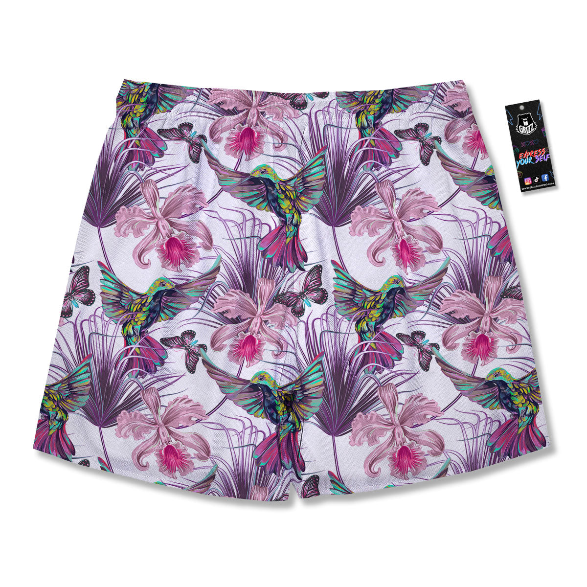 Hummingbird And Pink Flowers Print Men's Running Shorts-grizzshop