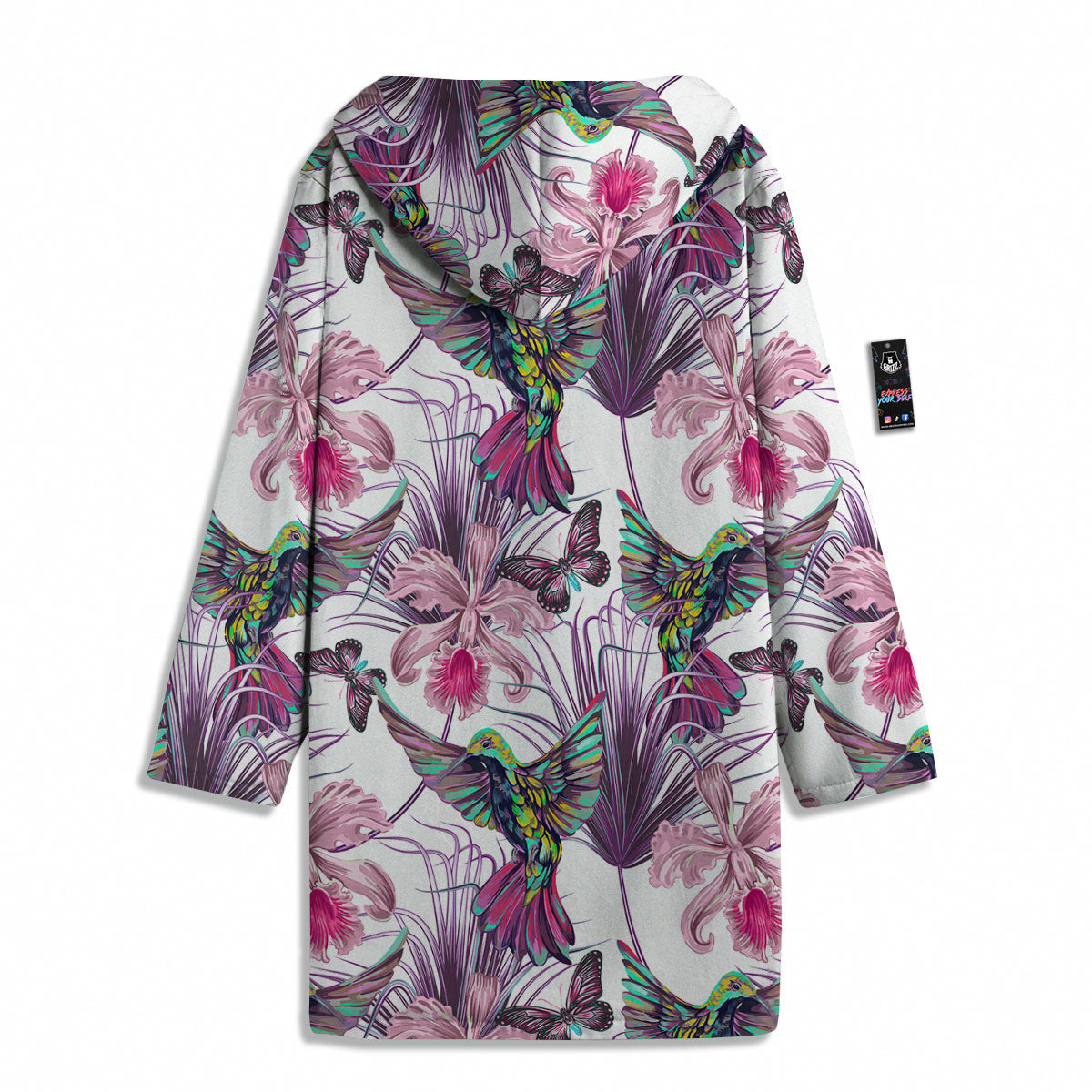 Hummingbird And Pink Flowers Print Men's Windbreaker Jacket-grizzshop