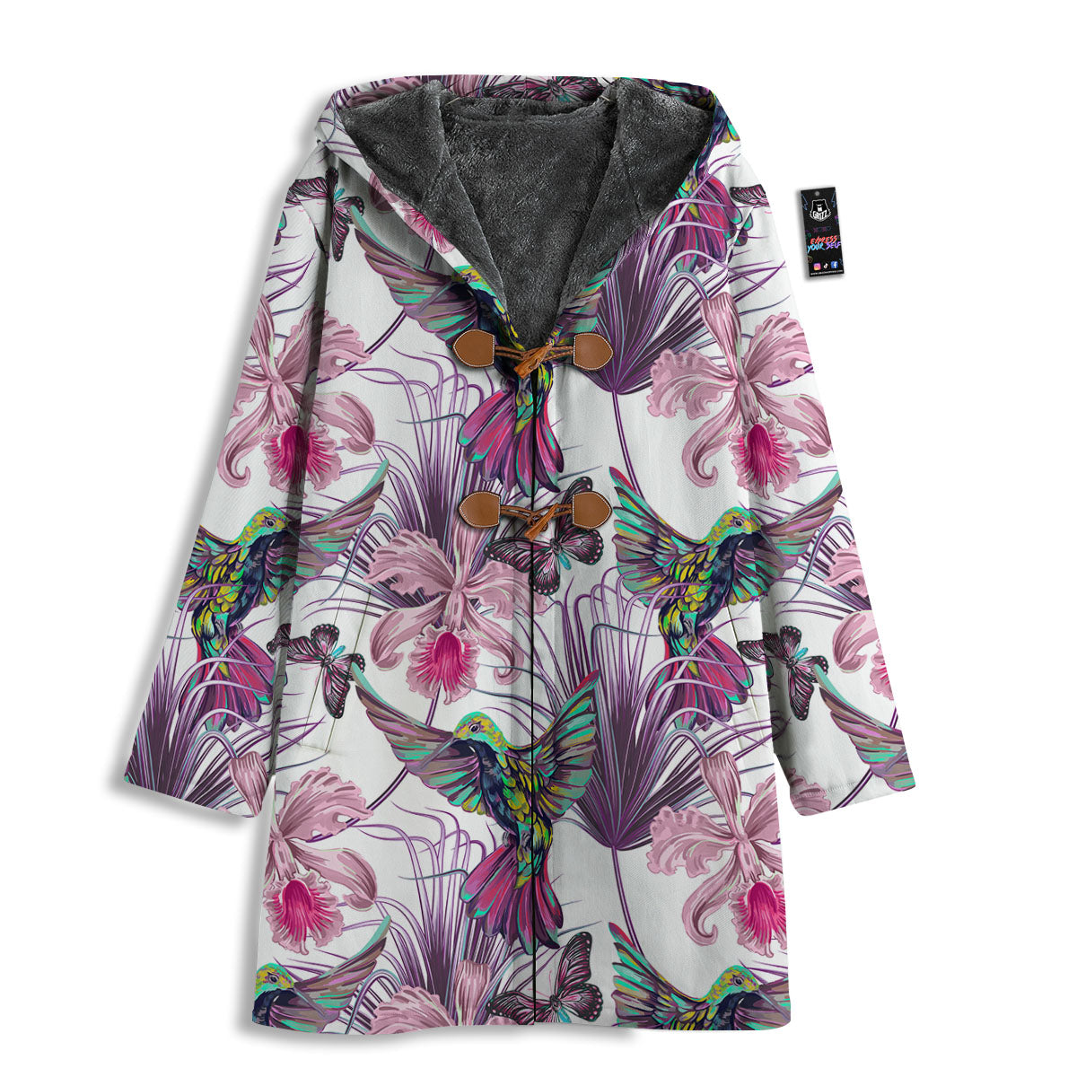 Hummingbird And Pink Flowers Print Men's Windbreaker Jacket-grizzshop
