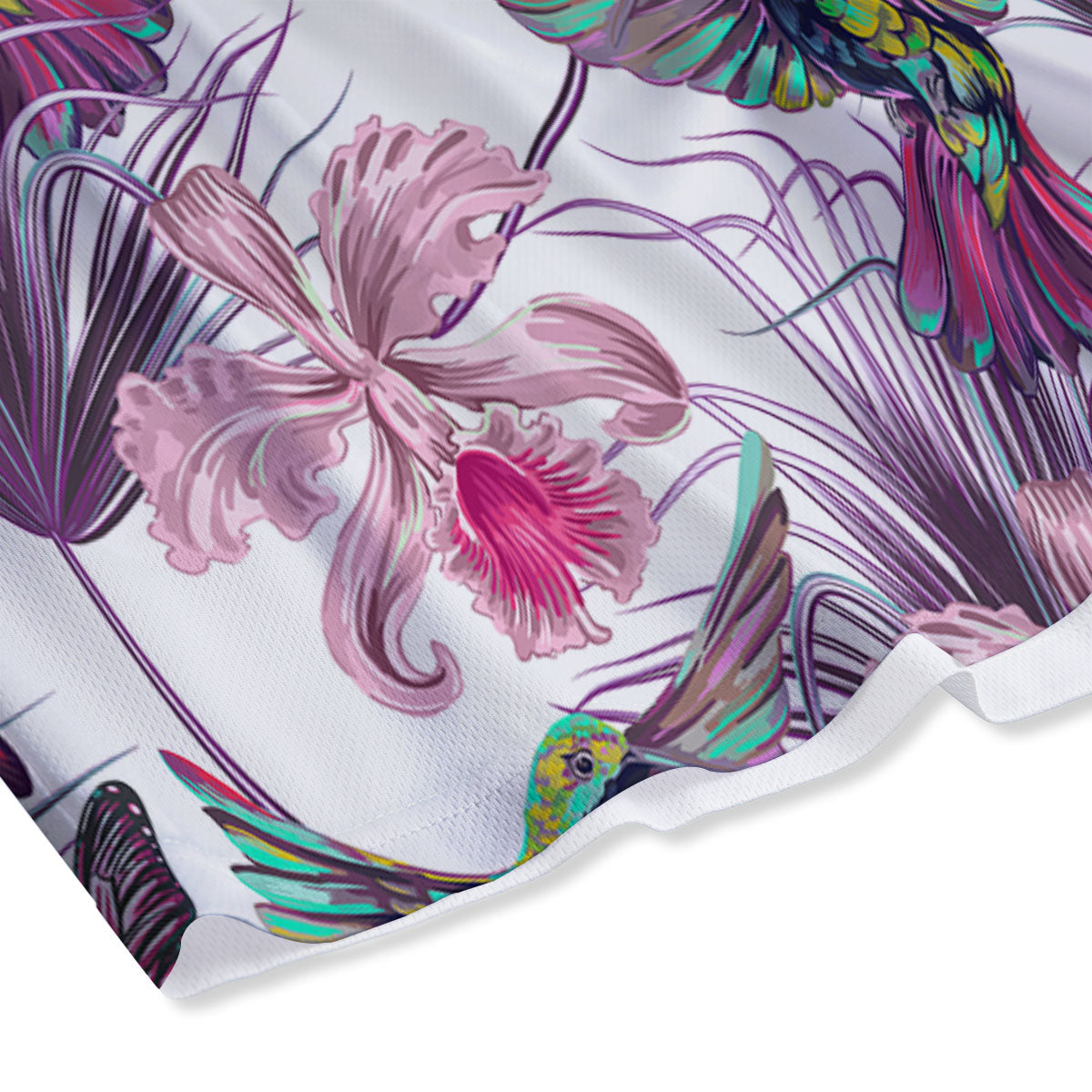 Hummingbird And Pink Flowers Print Mesh Shorts